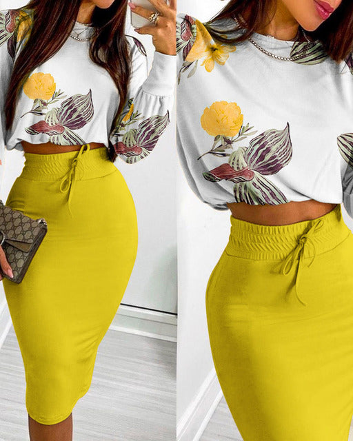 Drawstring Bodycon Skirt Set