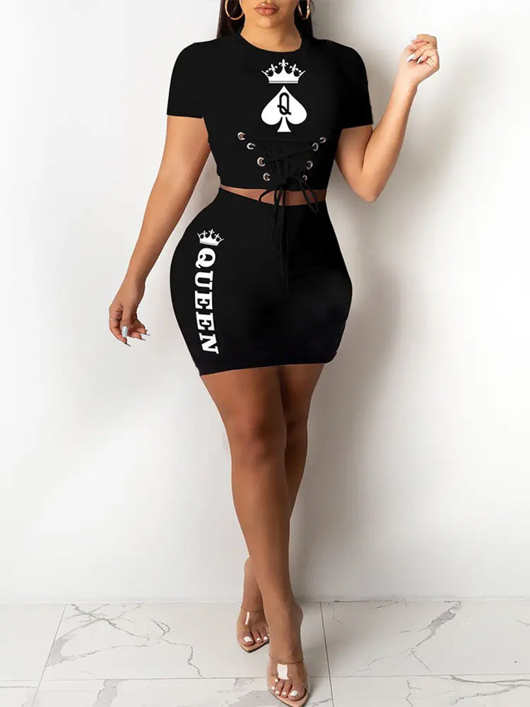 Poker Print Skirt Set