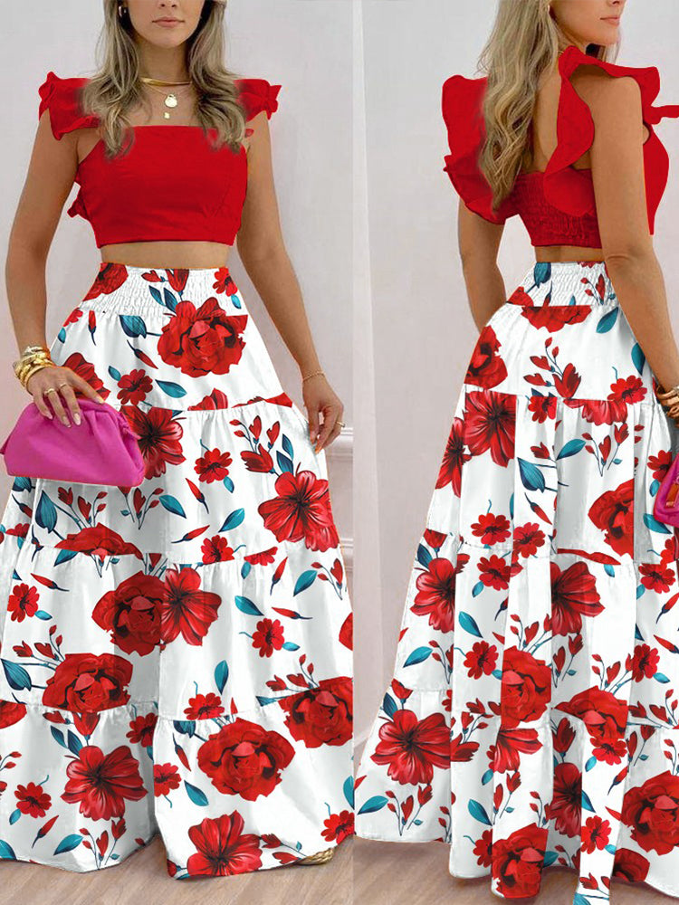 Floral Print Skirt Set