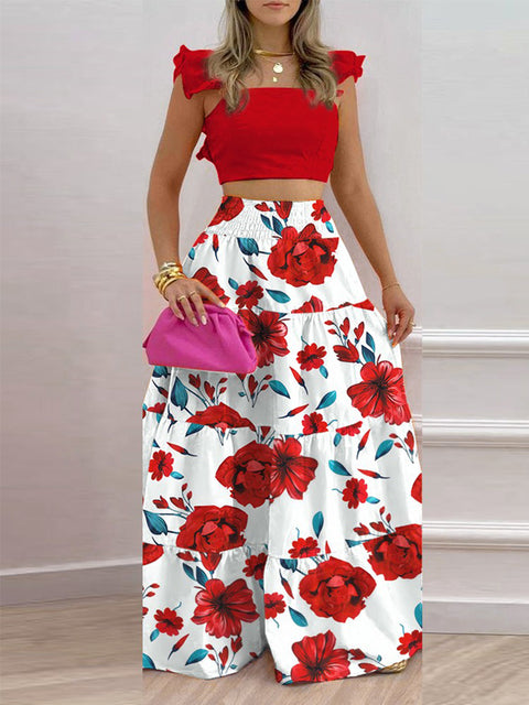 Floral Print Skirt Set