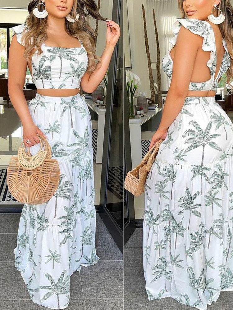 Coconut Tree print Skirt Set